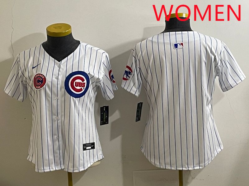 Women 2025 Chicago Cubs Blank White Stripe Game Nike MLB Jersey style 4